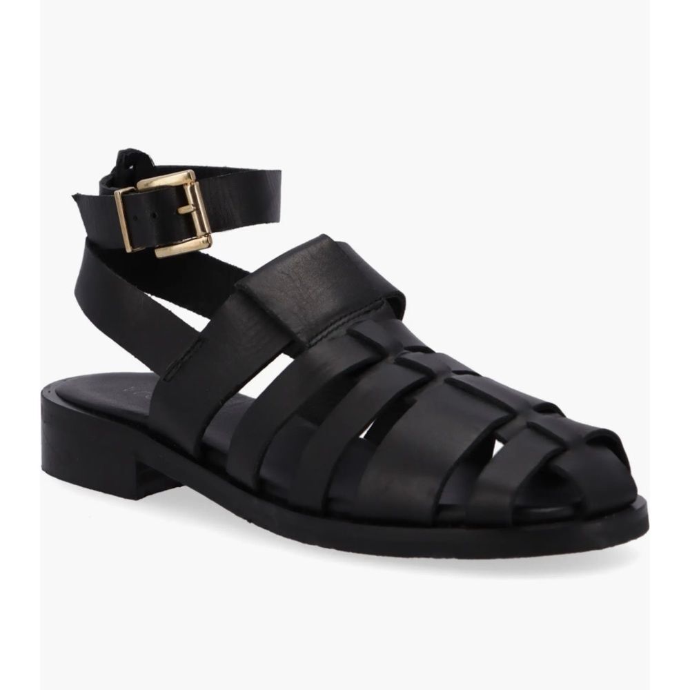 ALOHAS Perry Ankle black leather Strap Fisherman Sandal size 35 missing 1 strap